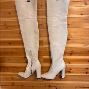 Marc Fisher LTD Garalyn Pointed Toe Cream Over-the-Knee High Heel Boots